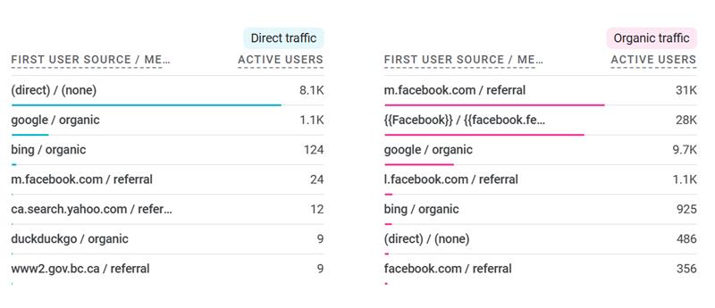 Google Analytics — 31K + 28K Facebook referral users